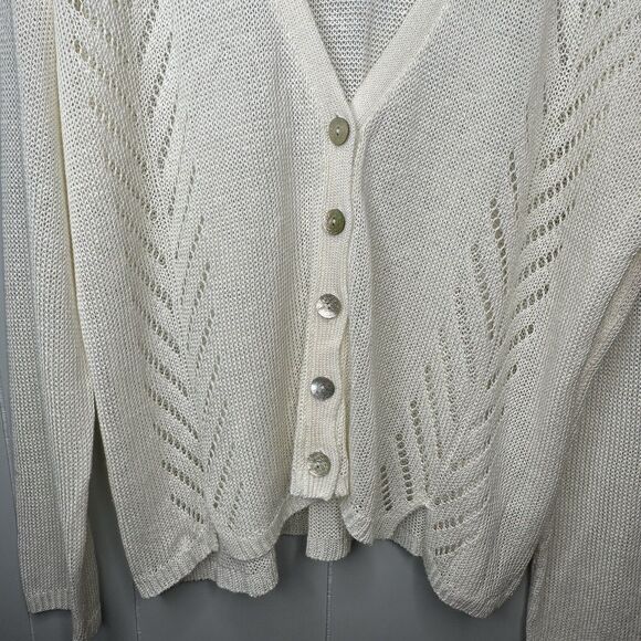 J Jill Womens Ivory Pointelle Cardigan Sweater Sz XL Linen Blend Button Front - Picture 3 of 15